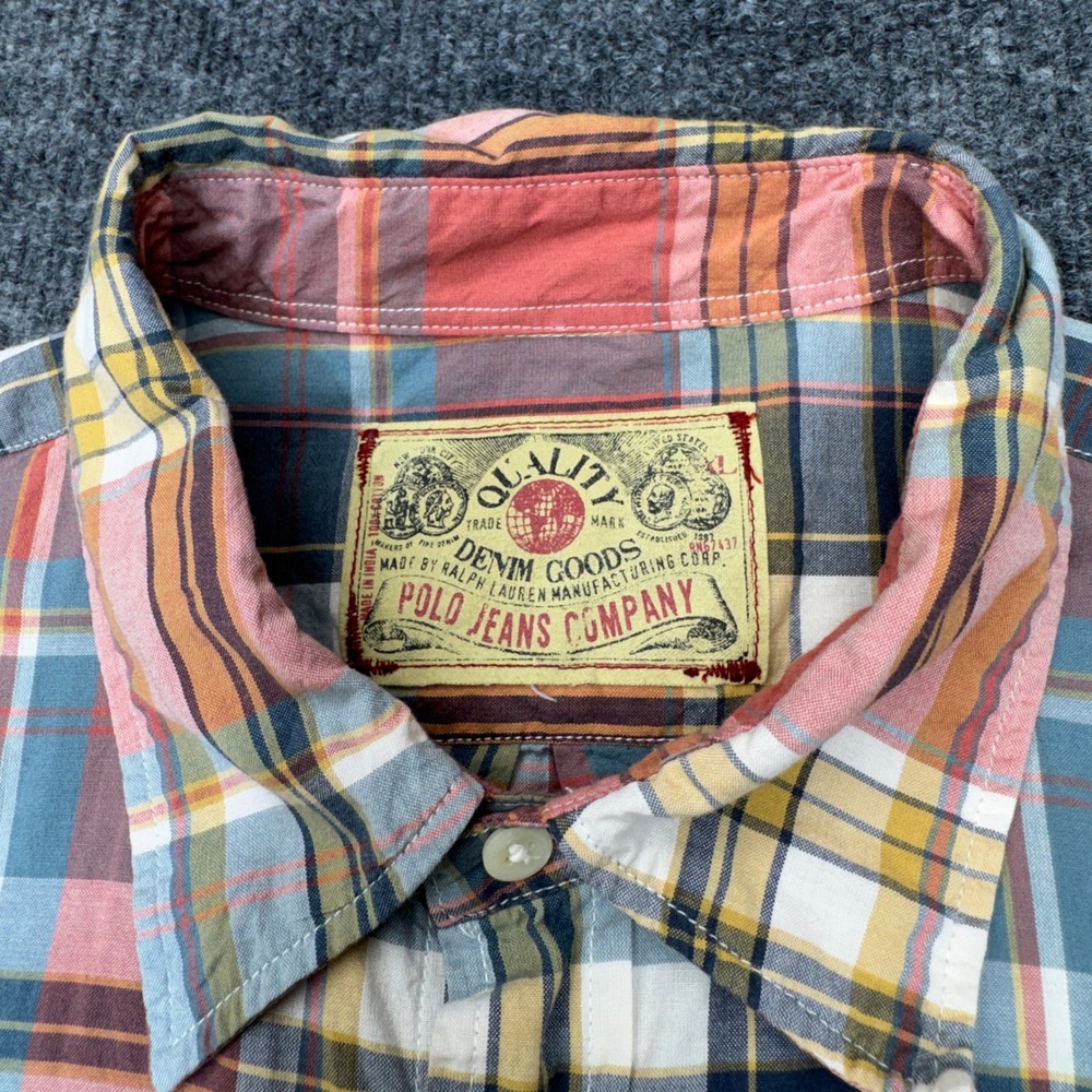 Vintage Polo Jeans Company Shirt Mens XL Red Plaid Short Sleeve Button Down 90s - Picture 2 of 9